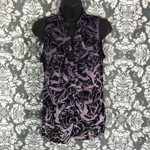 The Limited Rouched Purple & Black Ruffled Top